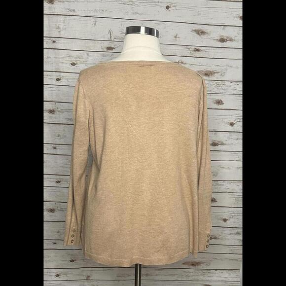 Talbots Plus lightweight tan cotton-blend V-neck sweater Size 2X - Picture 3 of 5